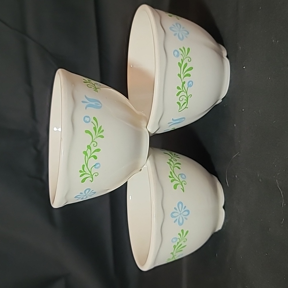 Lot Of 3 Vintage Homer Laughlin Bouillion Custard Blue Tulip Floral Pattern